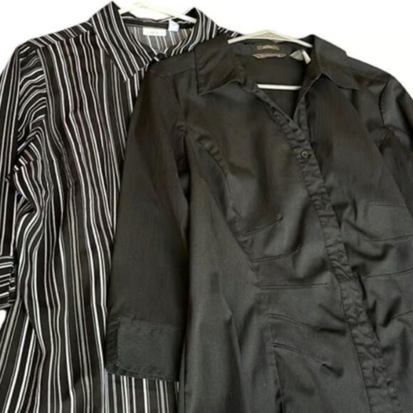 Women's Two Casual/Business Button Down Black/White Blouses XL GUC #M-061 - Picture 1 of 4